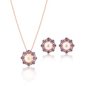 White MOP Amethyst CZ Rose Gold Jewelry Set